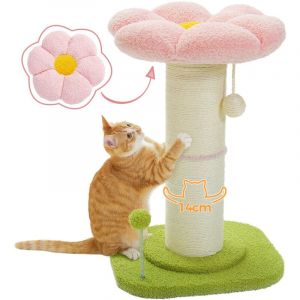 PAWZ Road Arbre à Chat Fleur, Griffoir pour Chat de Gros Diamètre 14cm avec Coussin Amovible, Pompon et Boule à Ressort, 60cm, Rose