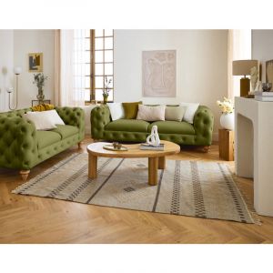 Walter - canapé 3 places chesterfield en velours - pieds bois - Vert