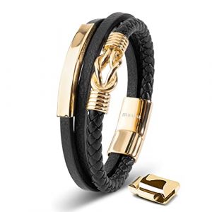 Bracelet Homme en Cuir SERASAR B041-23 Or Bracelet &eacute;l&eacute;gant avec fermoir magn&eacute;tique cadeau parfait pour mari ou petit ami