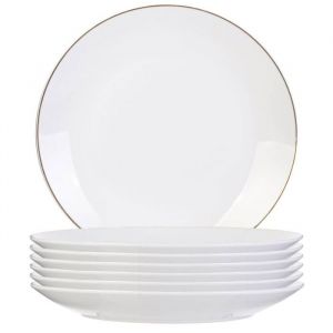 Set de 6 assiettes plates blanches en porcelaine avec liseré doré (Ø26,5 cm) - AURA