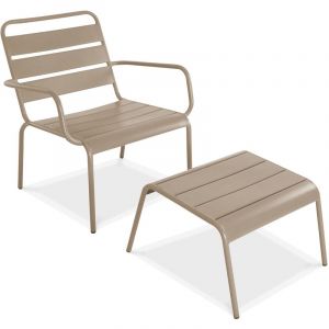 Oviala Fauteuil de jardin bas en métal et repose pieds, Palavas - Beige