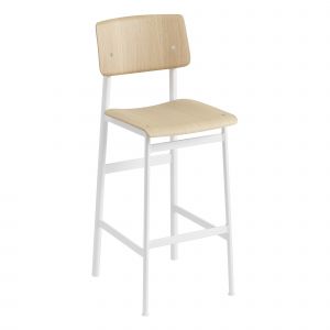 Image de Muuto Chaise de bar Loft / H 75 cm - Bois & métal blanc,chêne naturel en bois