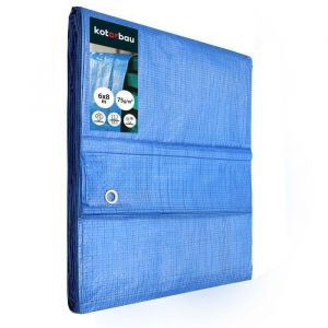 Bâche de Protection Exterieur Bois imperméable avec œillets renforcés - 6 x 8 m - Bleu 75 g/m²
