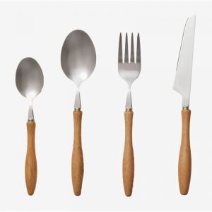 Couverts en acier inoxydable avec manche en bois de hêtre, 16 pièces Midra SKLUM Gris Chromé 6,5 - 21,5 cm