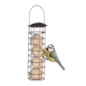 Relaxdays Support à Boules de Graisse pour Oiseaux Sauvages, Suspendre, avec Toit, H x D : 31 x 8,5 cm, Gris