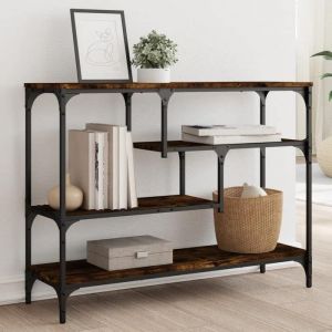 VidaXL Table Console, Bout de Canapé avec Étagère, Table d'Appoint avec Pieds, Meuble de Rangement Entrée, Industriel, Chêne Fumé Bois d'Ingénierie