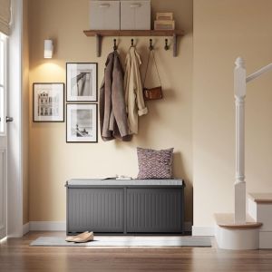 Sobuy Banc Chaussures Entrée Meuble Chaussure avec Assise Coussin Rembourré et 2 Abattants - Meuble de Rangement Chaussures, L100 x P26 x H46 cm