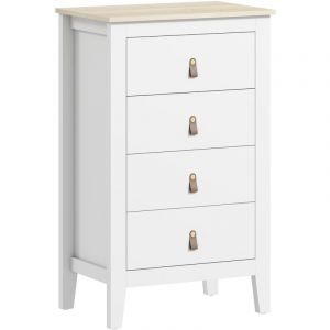 Homcom Chiffonnier 4 tiroirs sur pieds dim. 60 x 40 x 98 cm poignées pu métal doré blanc effet bois clair
