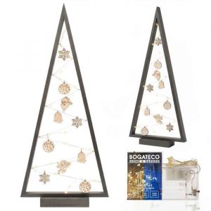 BOGATECO Sapin de Noël en bois avec LED 104cm de haut gris | Décoration en bois incluse | Décorations de Noël | 100 LED |