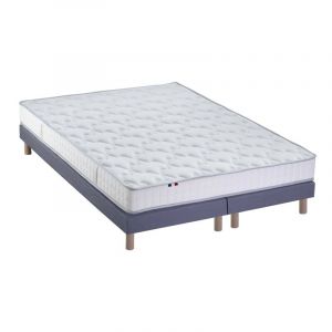 Image de Ensemble Matelas Mousse Haute Résilience CIRRUS + Sommier Made in France Dimensions 2x80 x 200 cm, Sommier Bleu denim