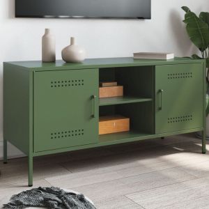 VidaXL Meuble TV vert olive 100,5x39x50,5 cm acier, support TV, buffet TV, meuble multimédia, banc TV, armoire hifi, centre de divertissement