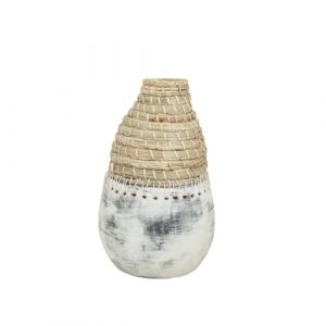 Alexandra House Living Vase Blanc Beige céramique rotin 25 x 40 x 25 cm