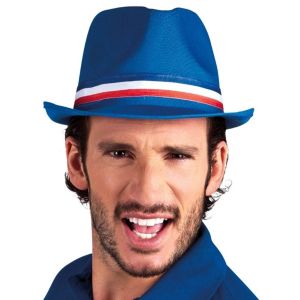 Ruedelafete Chapeau borsalino polyester FRANCE bleu avec ruban tricolore