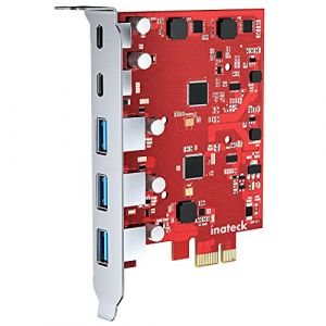 Inateck RedComets U25 Carte d'Extension PCIe USB 3.2 Gen 2 avec 3 Ports USB-A et 2 Ports USB-C Carte PCIe 5 Ports 8 Gbps Pas Besoin d’Alimentation Extérieure, Rouge