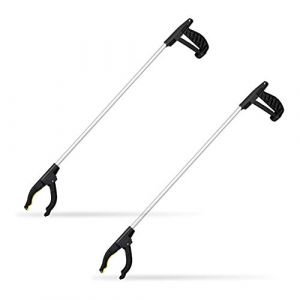 Relaxdays Pince de préhension, Lot de 2, Outil de ramassage, pour Personnes âgées, Aluminium, Attrape-Tout, 76 cm, argenté/Noir