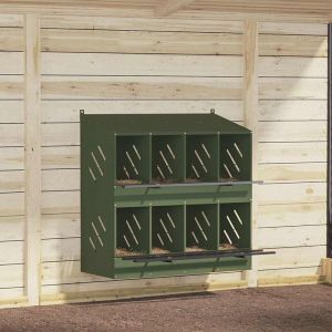 VidaXL Nichoir à Poules avec 8 Compartiments Vert Olive métal, nichoir à Poules pondeuses, boîte à œufs pour Poules, nichoir galvanisé, pondoir à œufs