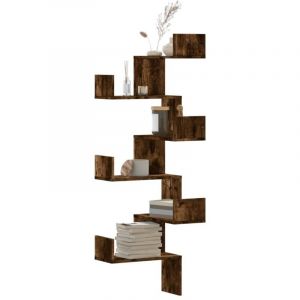 VidaXL &Eacute;tag&egrave;re d'angle murale ch&ecirc;ne fum&eacute; 45x45x147cm bois d'ing&eacute;nierie