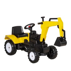 Homcom Tracteur à pédales tractopelle pelleteuse articulée jaune