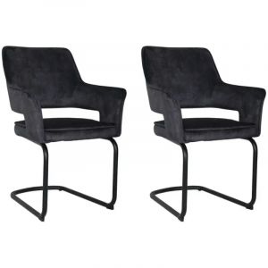 Meubletmoi - Lot de 2 chaises en velours gris anthracite pied luge m&eacute;tal noir - rio