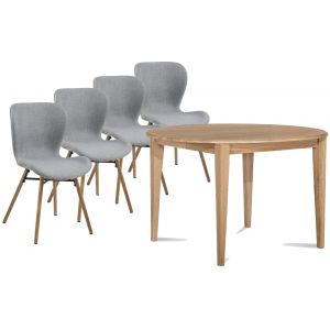 Hellin Table ronde extensible pieds fuseau D115 + 4 chaises tissu - victoria - Gris clair