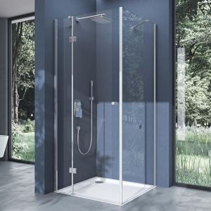 Paroi de douche transparent en angle 100x100cm cabine de douche avec porte pivotante Ravenna5 rectangulaire - Sogood