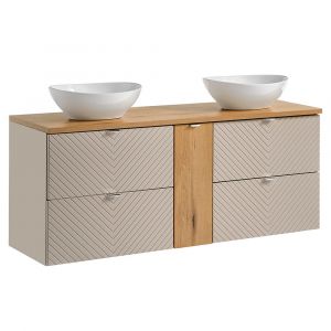 Meuble double vasque 140cm 4 tiroirs 1 porte Manoa Cachemire et bois