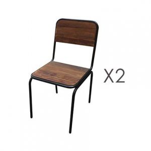 M&S Lot de 2 chaises industrielles en métal et pin marron - BANEUIL
