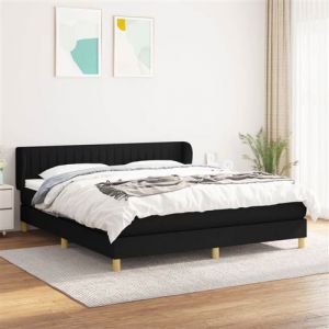 VidaXL Sommier à Lattes de Lit avec Matelas, Lit Rembourré, Lit Double, Lit Adulte de Chambre à Coucher Intérieur, Moderne, Noir 160x200 cm Tissu