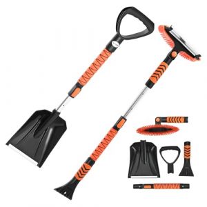 VEVOR Kit de pelle &agrave; neige et balai &agrave; neige extensible de 107 cm, t&ecirc;te de brosse pivotante &agrave; 180&deg;, kit d'outils de d&eacute;neigement 4 en 1, poign&eacute;e antid&eacute;rapante, portable et r&eacute;glable, pour voiture, camion