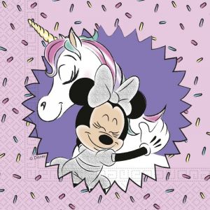 20 Serviettes en papier Minnie et la licorne 33 x 33 cm Taille Unique