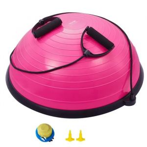 VEVOR Demi-ballon d&rsquo;Exercice 62 cm, Ballon d'&Eacute;quilibre Charge 300 kg, Station d'&Eacute;quilibre avec Bande de R&eacute;sistance et Pompe &agrave; Pied, Entra&icirc;nement Complet du Corps, pour Domicile, Gym, Yoga, Rose