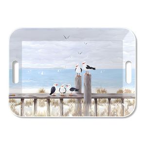Ambiente Vides poches Grand plateau rectangulaire bleu mouettes sur le quai