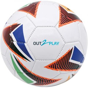 OUT2PLAY Ballon de Football, Motif G&eacute;om&eacute;trique Multicolore, Blanc avec Accents Violets et Orange