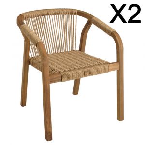 Macabane Lot de 2 fauteuils en acacia huilé et cordage synthétique