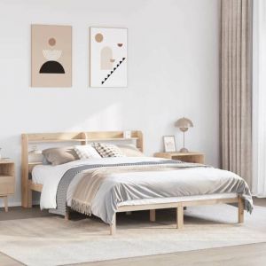 VidaXL Cadre de lit avec tête de lit 120x190 cm bois de pin massif, lit, meuble de chambre à coucher, lit en bois, lit double, cadre de lit en bois