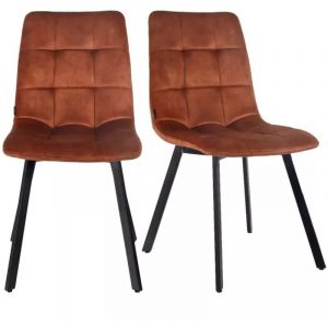 Meubletmoi - Lot de 2 chaises en velours ocre rouge avec pieds m&eacute;tal noir - nami 2