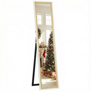 Homcom Miroir de Sol Pleine Longueur 157 x 37cm Miroir sur Pied rectangulaire avec Cadre en Effet Bois, Montage au Sol, Suspendu ou appuy&eacute; Contre Le Mur, pour Salon, Chambre, Blanc