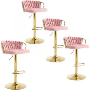 Image de Lot de 4 Tabourets de Bar WOLTU, Tabourets Pivotant à 360°, Hauteur Réglable, Velours + Métal, Rose