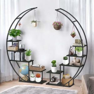 Dandibo - tagère à Fleurs Intérieur Haut Métal Noir Rond 170 cm 96586 Grande Étagère Demi-Ronde Support de Plantes Design Moderne