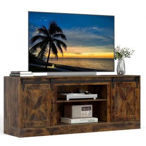 COSTWAY Meuble TV avec 2 portes coulissantes et &eacute;tag&egrave;res r&eacute;glables, support TV pour t&eacute;l&eacute;viseur jusqu&agrave; 70 pouces, meuble TV bas 150 x 39 x 60 cm,