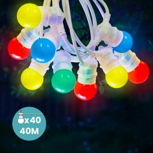 SkyLantern Kit Guirlande Guinguette 40m Multicolore Raccordable en Série Cable Blanc Guirlande Lumineuse 40 Rouge Jaune Vert Bleu