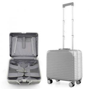COSTWAY Bagage à Main 16" à Roulettes en PC avec Serrure TSA, avec Compartiment Poignée Réglable, Voyages en Avion, Argent