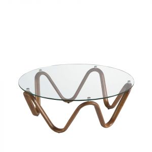 Angel Cerda - Table basse ronde au design moderne cristal/noyer - 50x50x51 cm