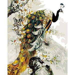 Peinture au numéro : Paon doré - sans châssis en bois