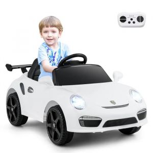 Porsche Voiture Électrique 12v Pour Enfants Avec Télécommande 2.4 G, Musique, Led, Klaxon, Démarrage En Douceur, 3-8 Ans Blanc
