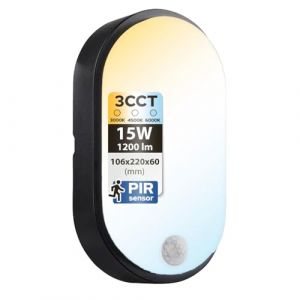 Horoz Electric Applique industriel PALERMO 15W 1200lm 3CCT IP54 &eacute;tanche avec d&eacute;tecteur noir HOROZ