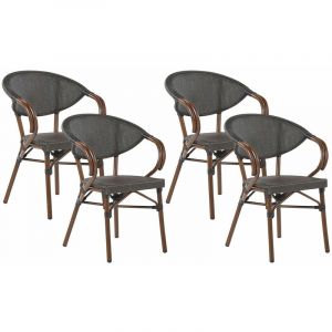 Beliani Lot de 4 chaises de jardin gris / effet bois foncé CASPRI