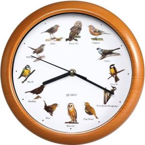 Monzana Horloge Murale Musicale Ronde &Oslash;25 cm 12 v&eacute;ritables Chants d'oiseaux Horloge Oiseau Horloge Animaux