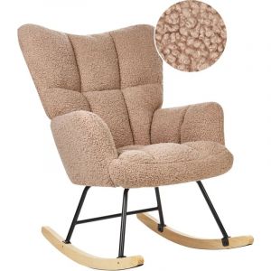 Beliani Fauteuil à Bascule Moderne en Tissu Bouclé Beige Sable et Pieds en Bois Oulu