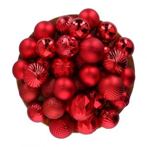 Giftsome 60 Boules de Noël Rouge - Décoration Noël Plastique - Noël Decoration - pour l'Intérieur et l'Extérieur - Ø6/7 centimètres